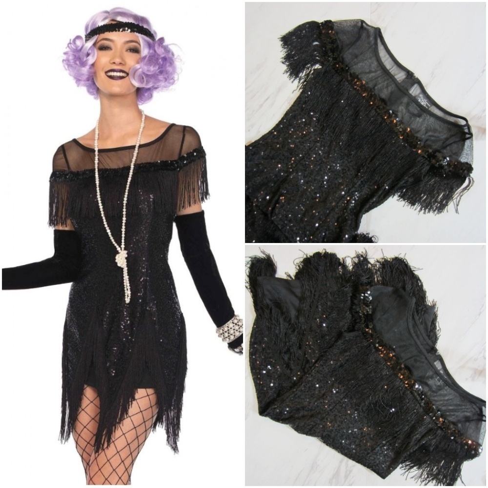 Halloween Leg Avenue Black Sparkle Flapper Costume